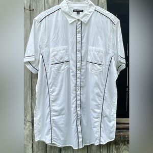 I-N-C Mens White  Button Up Shirt With Pearl-esque Snap Buttons